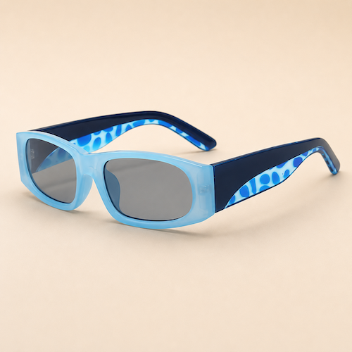 Blue Rectangle Sunglasses with Navy Patterned Arms