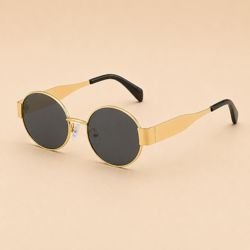 Gold Round Sunglasses with Statement Arms