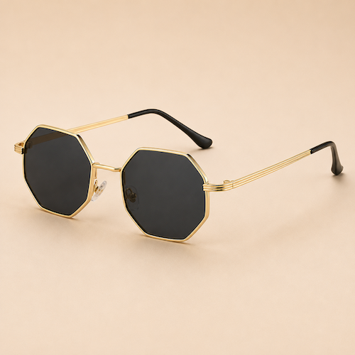 Gold Octagonal Sunglasses with Dark Lenses