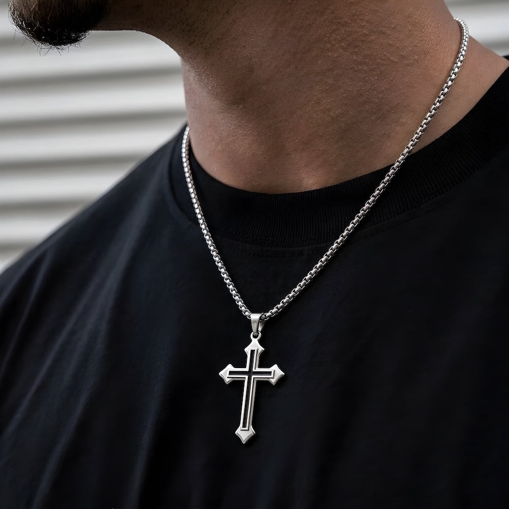 Black & Silver Cross Chain Necklace