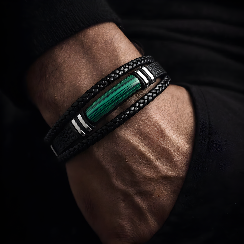 Malachite Accent Leather Bracelet