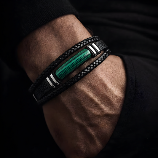 Malachite Accent Leather Bracelet
