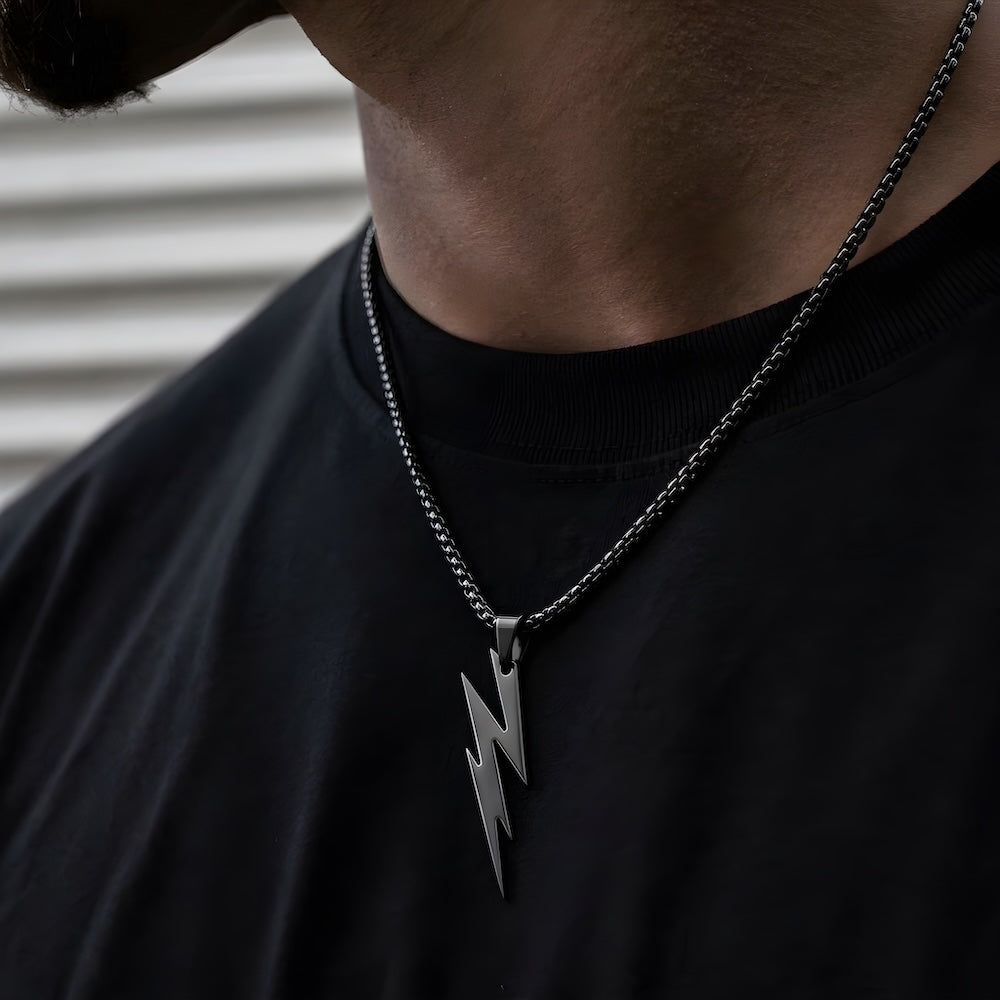 Black Lightning Bolt Chain Necklace