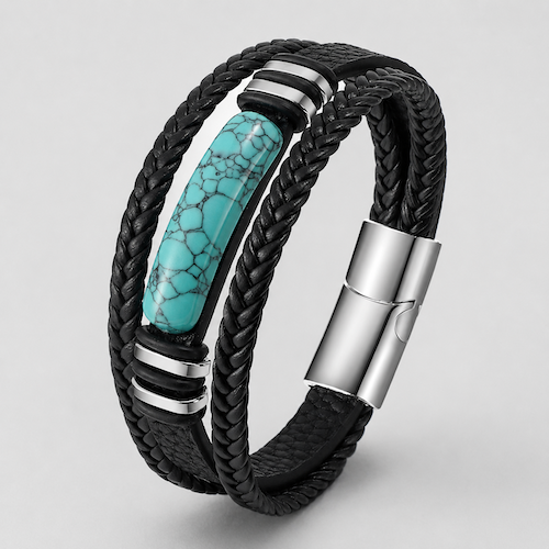 Turquoise Accent Leather Bracelet