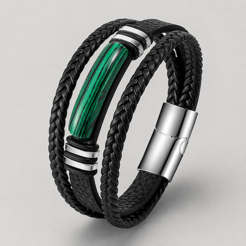 Malachite Accent Leather Bracelet