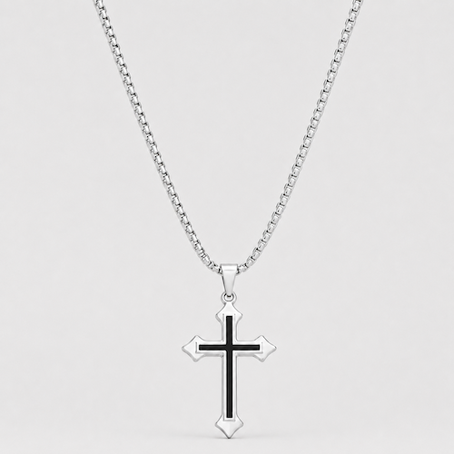 Black & Silver Cross Chain Necklace