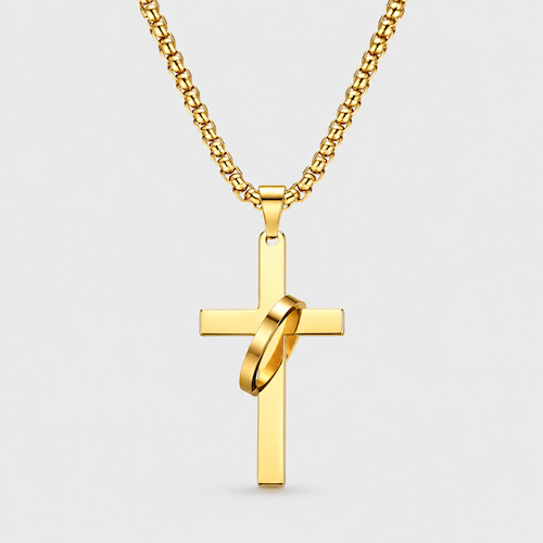 Gold Cross w/ Ring Chain Necklace