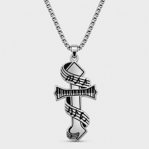 Silver Music Cross Chain Necklace