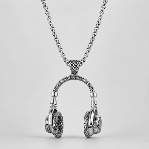 Silver Headphones Chain Necklace