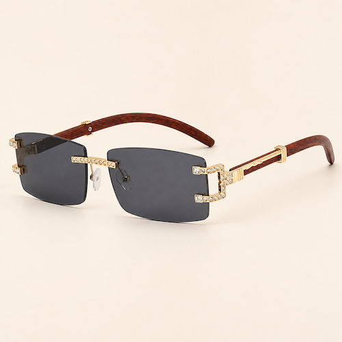 Gold Rimless Sunglasses with Crystal Detail