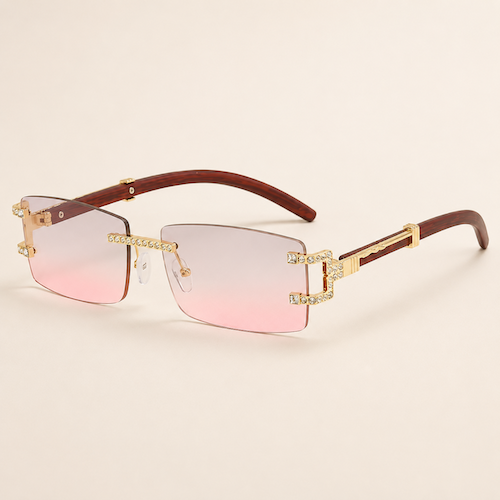Gold Rimless Sunglasses with Pink Gradient Lenses