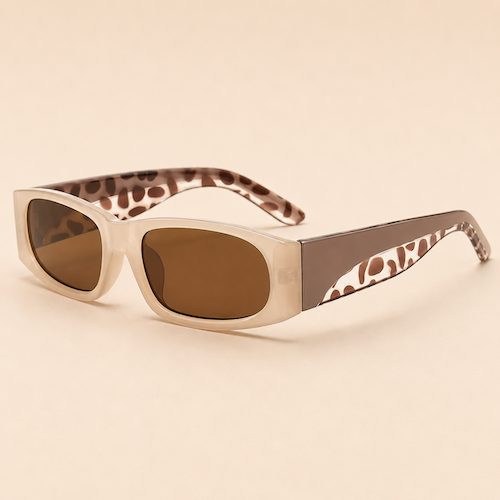 Cream Rectangle Sunglasses with Leopard Detail