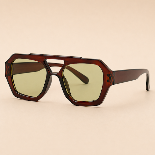 Brown Geometric Sunglasses with Green Lenses
