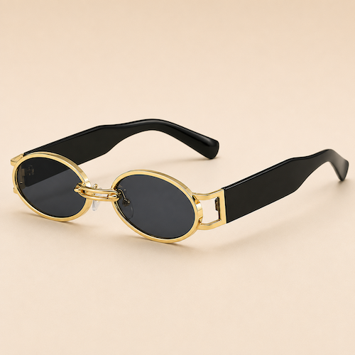 Gold Oval Sunglasses with Black Statement Arms