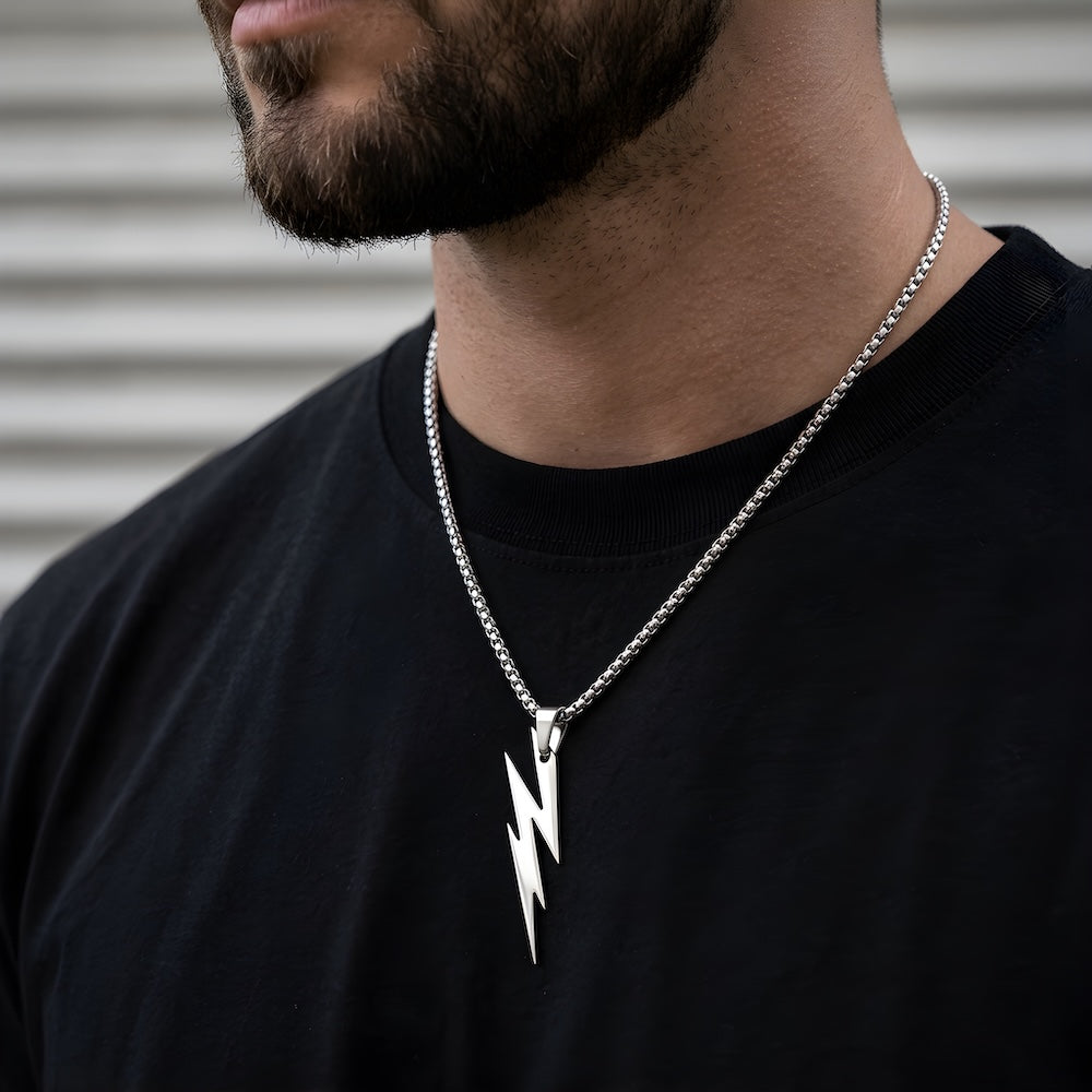 Silver Lightning Bolt Chain Necklace