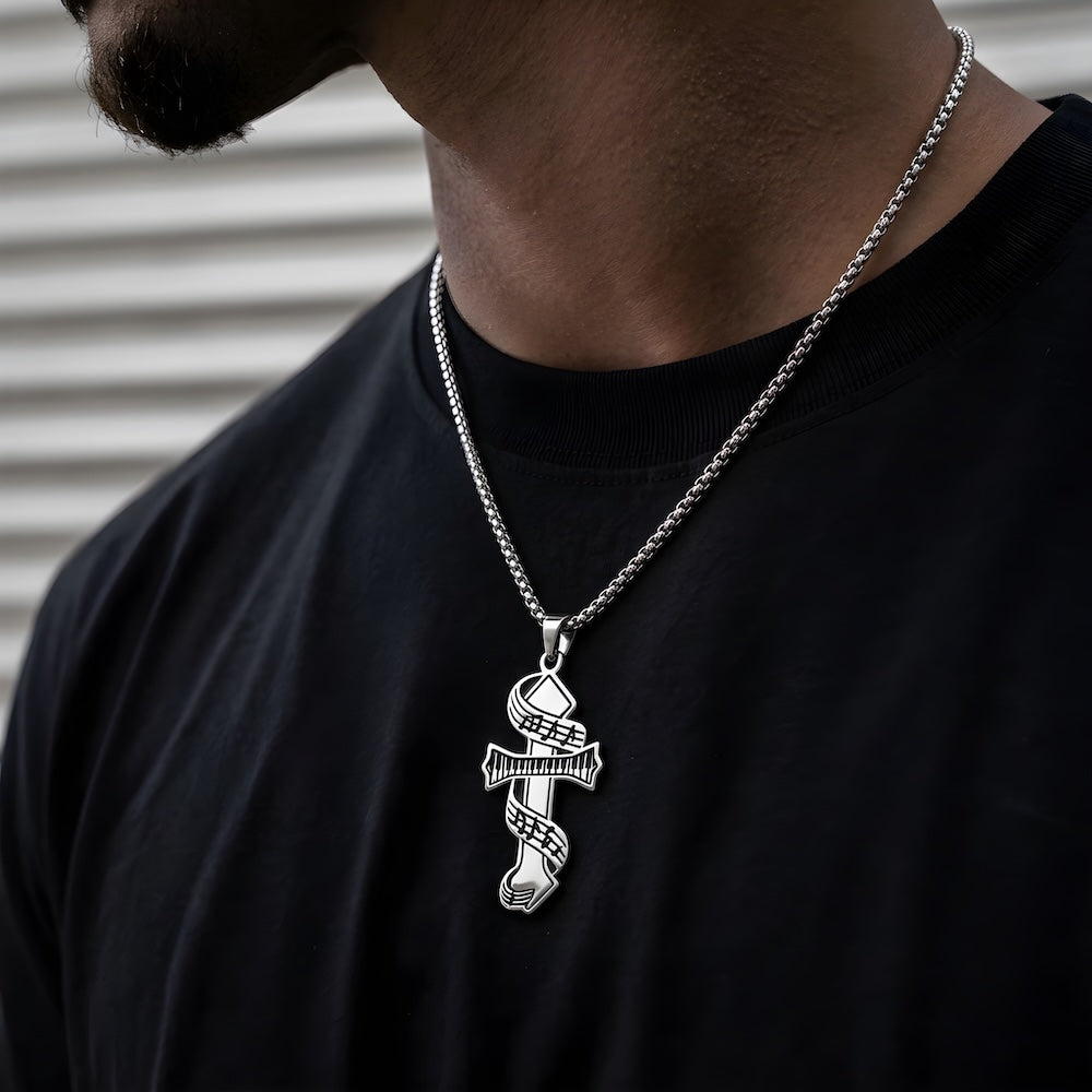 Silver Music Cross Chain Necklace