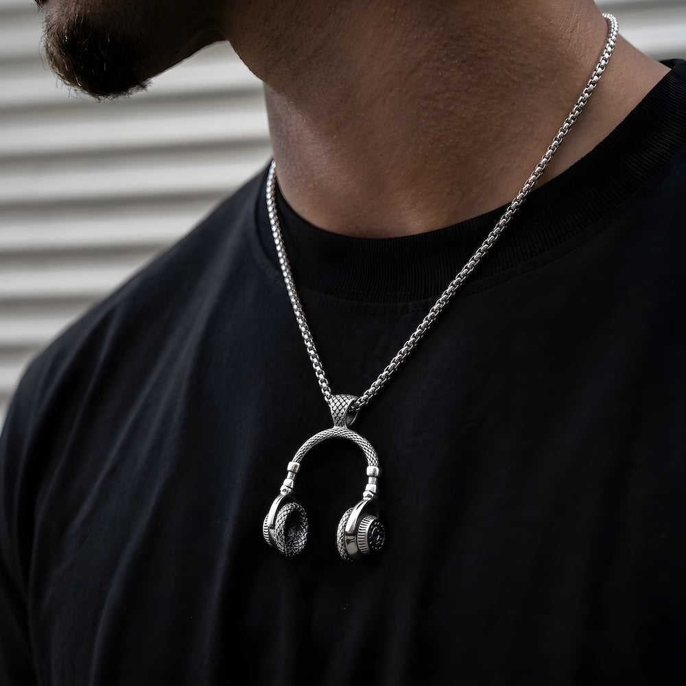 Silver Headphones Chain Necklace